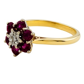 18ct Gold Ruby / Diamond Cluster Ring size P